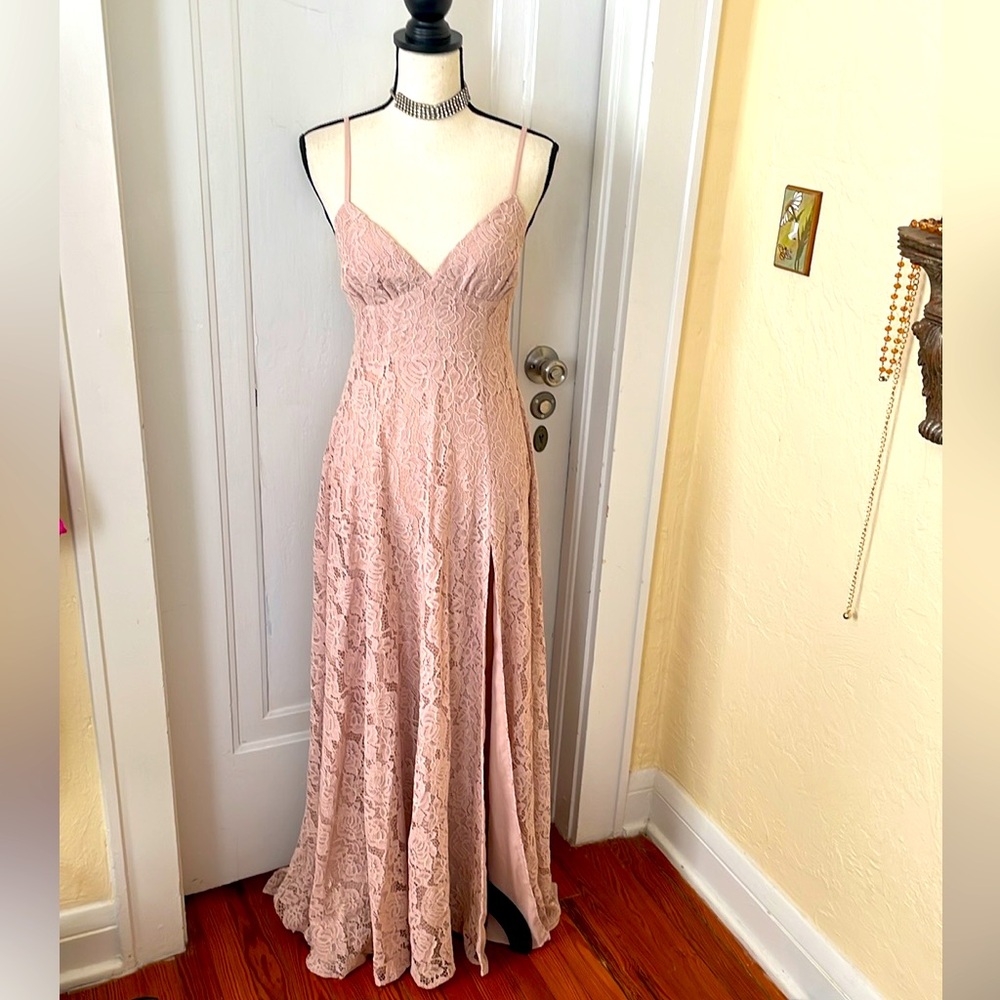 Anthropologie NWT Fame and Partners Charlotte Lace Maxi Gown Size 6 Blush‎ - Picture 10 of 10